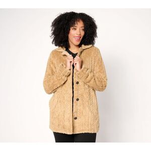 SUNNYLiFE Women's Plus Sz Jacket 2X Sculpted Sherpa Shacket Brown A728661